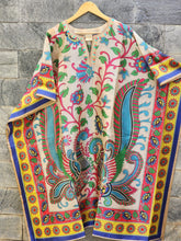 Beige and yellow silk blend floral kaftan
